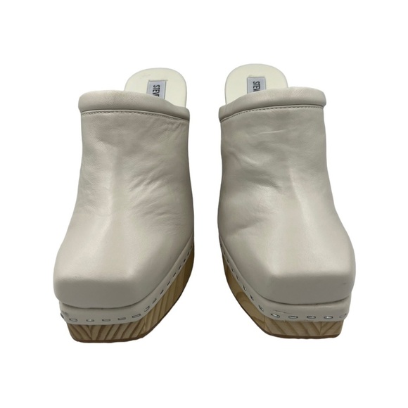 NWOT STEVE MADDEN Alvara Leather Block Heeled Mule Sandals Bone 9.5” - Picture 5 of 13